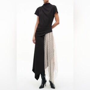 NWOT STAUD Effie Drape Mock Neck Asymmetrical Max Dress, Size 6